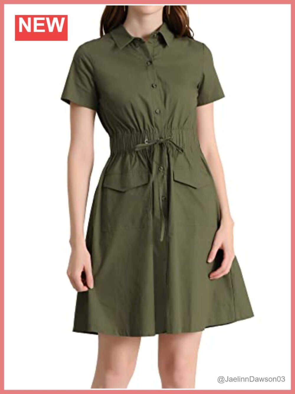 Allegra K Safari Button Down Shirt Dress Short Sleeve A-Line Cotton
